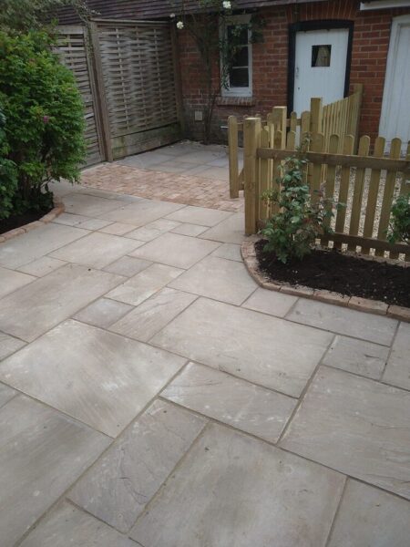 Brick and sandstone paving