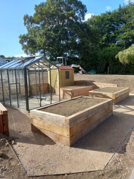 Oak retaining wall and raised beds -2